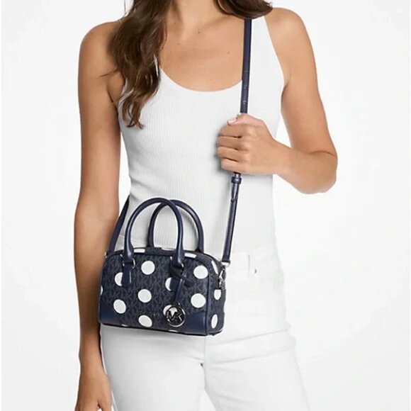 NWT Michael Kors Thompson Extra-Small Polka Dot Signature Logo Satchel - Picture 6 of 8